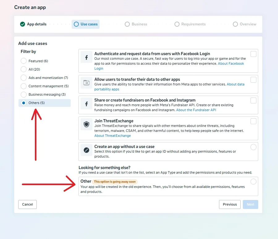 Use cases step with Other selected under Looking for something else at the bottom