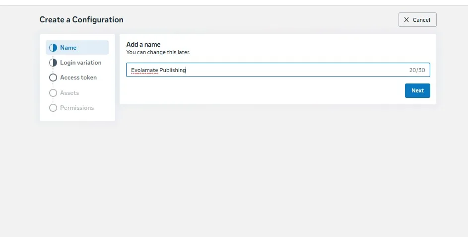 Create a Configuration: the name step
